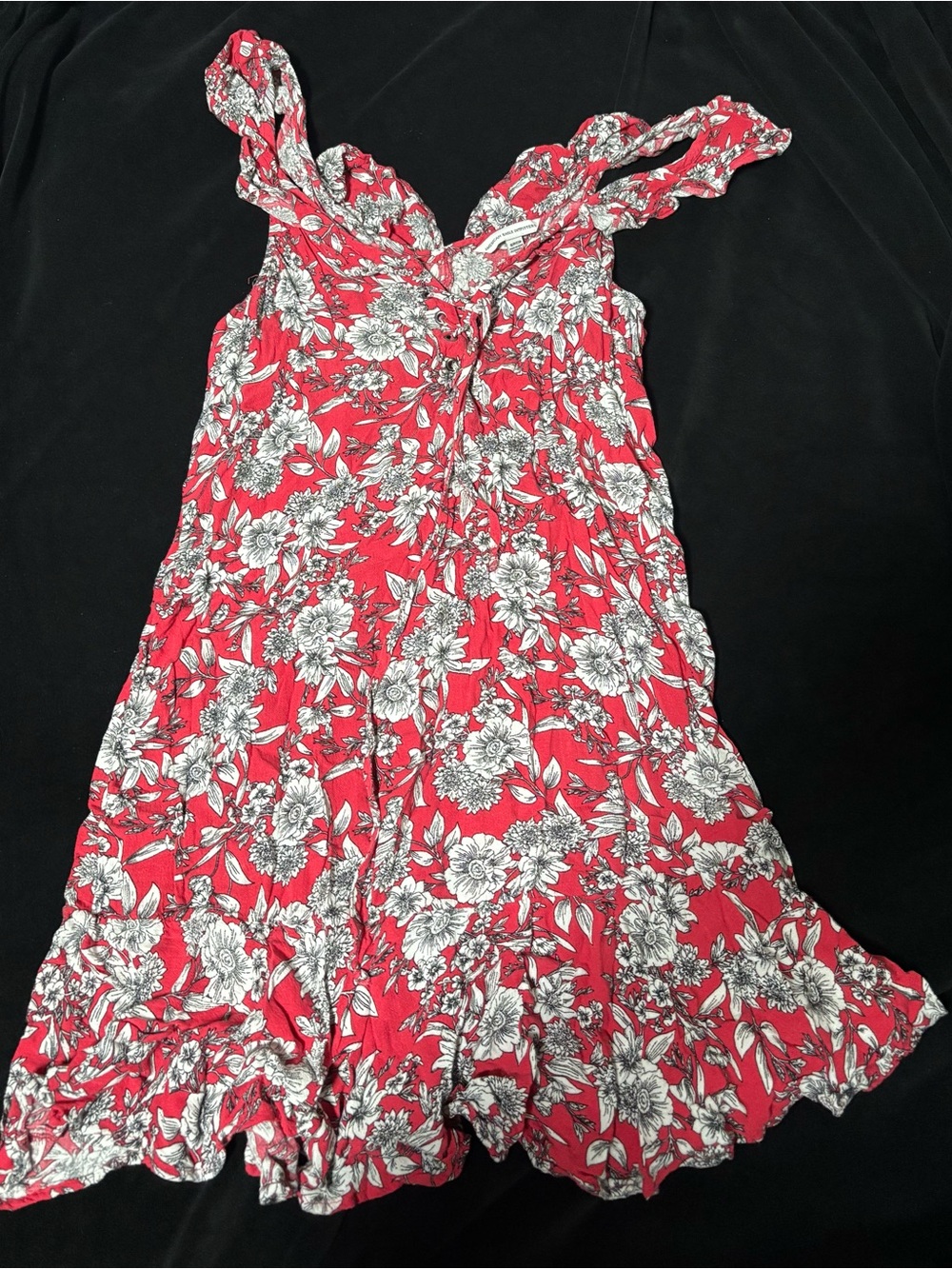 American Eagle Outfitters Red Floral Ruffle Sundress